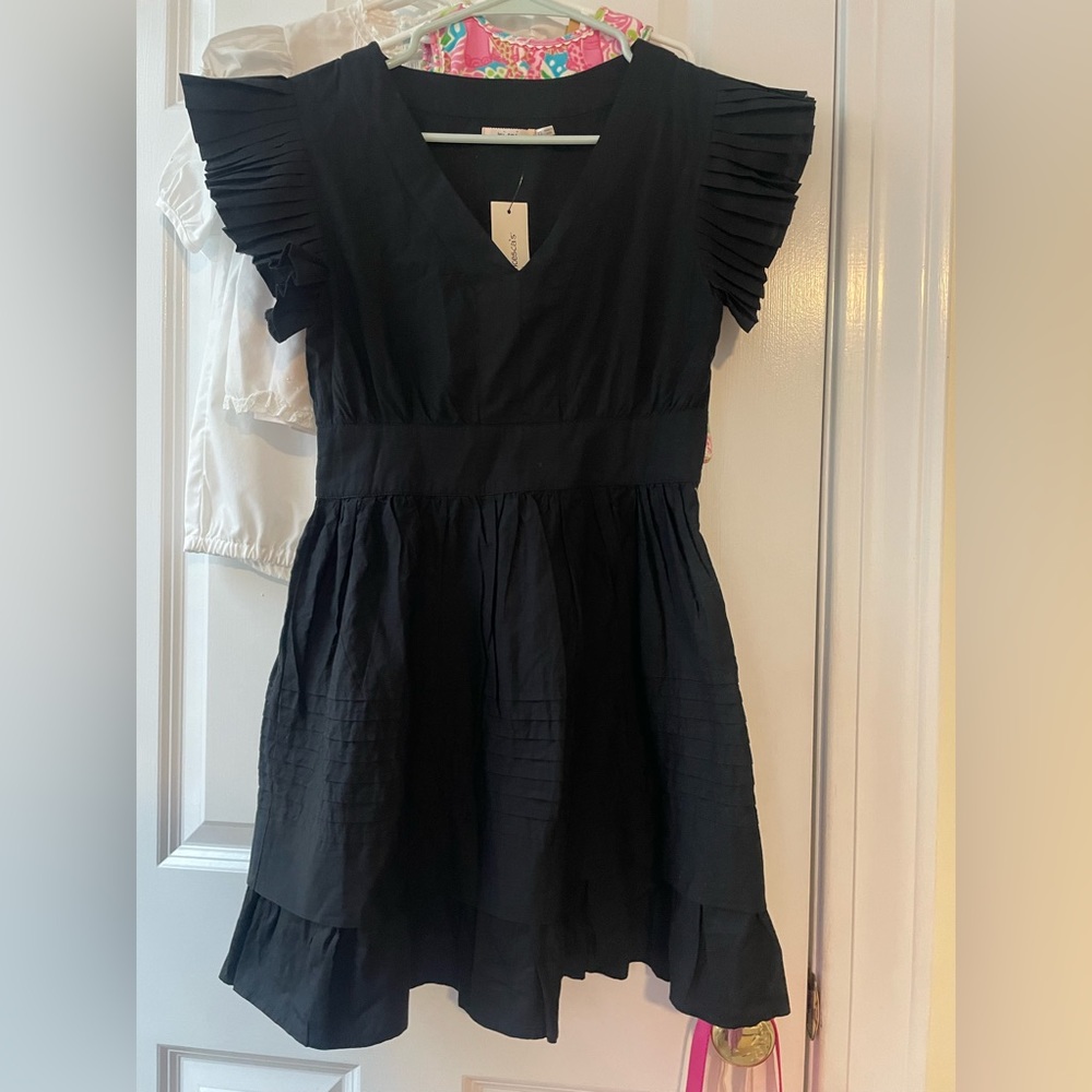 Francesca's Collections Black Mini Dress with Pleated Sleeves